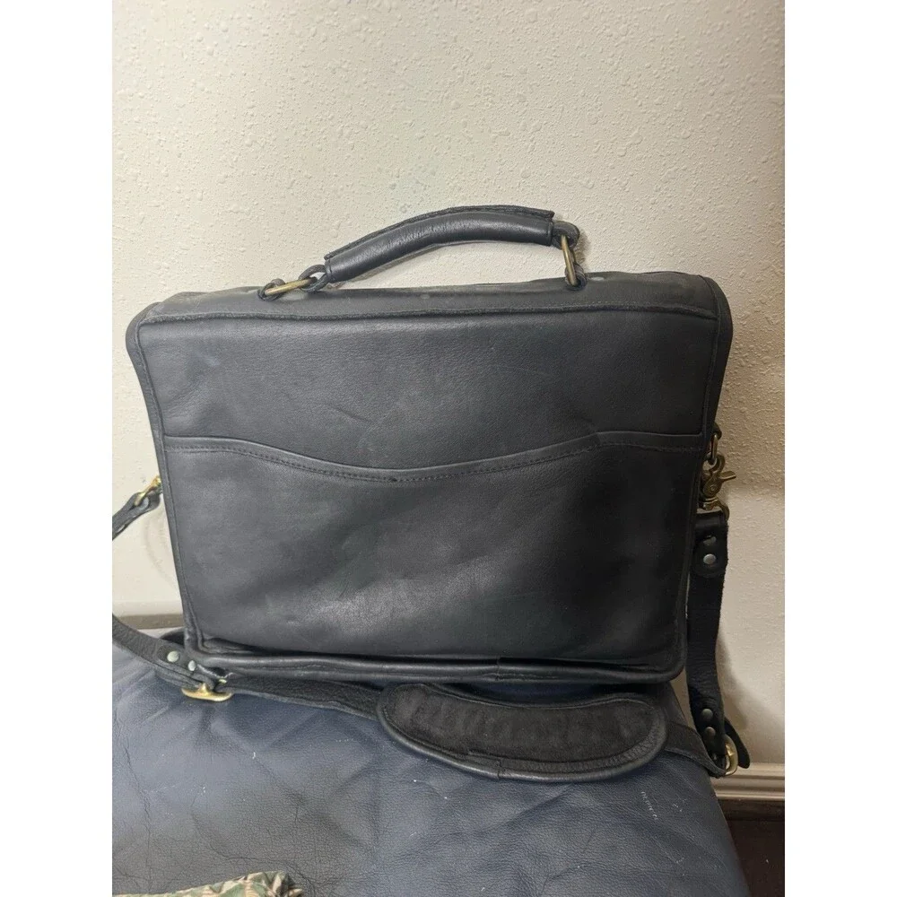 Woods Leather Office Bag Briefcase Black Shoulder Strap Travel